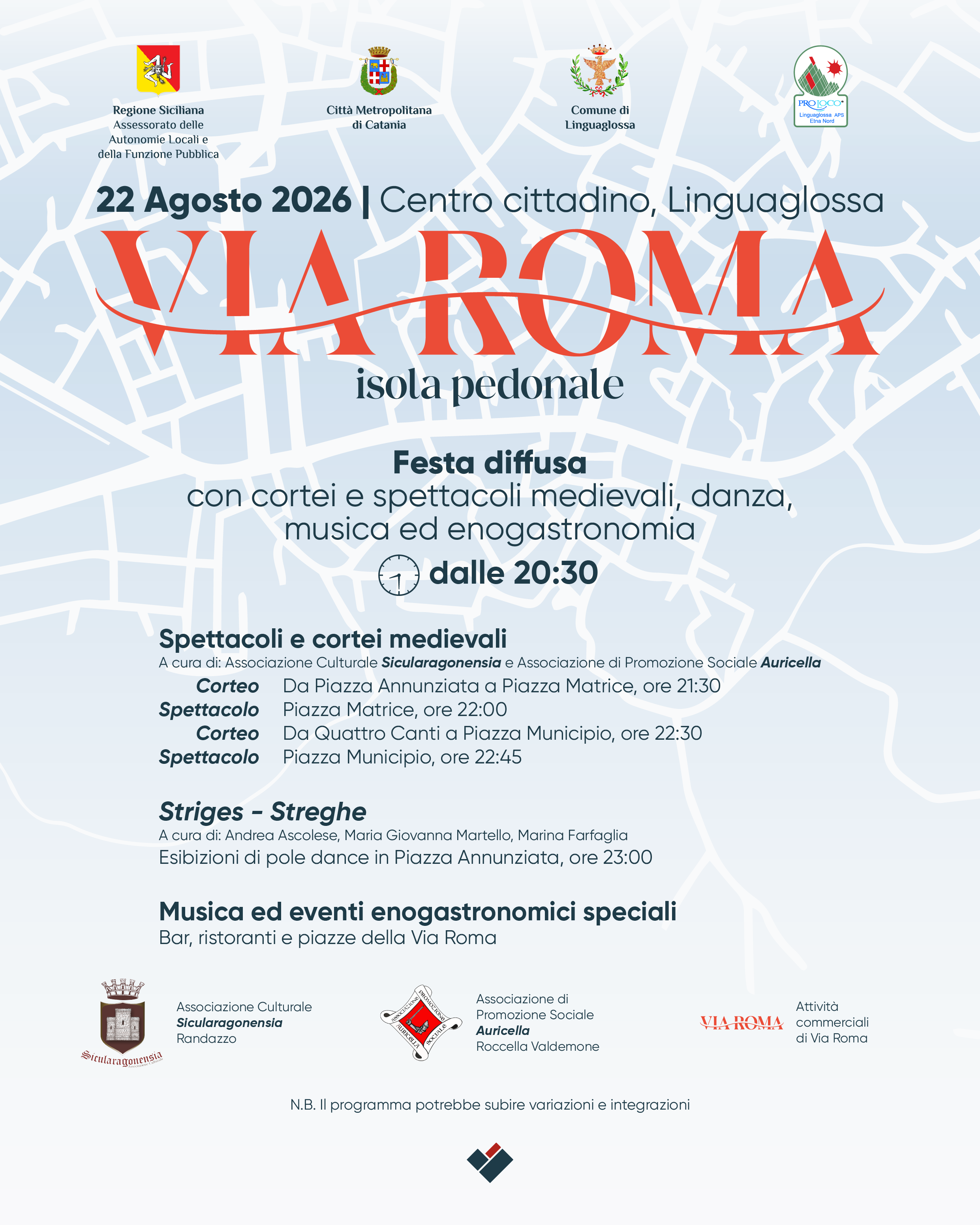 Via Roma isola pedonale – 22 Agosto 2026 – Linguaglossa