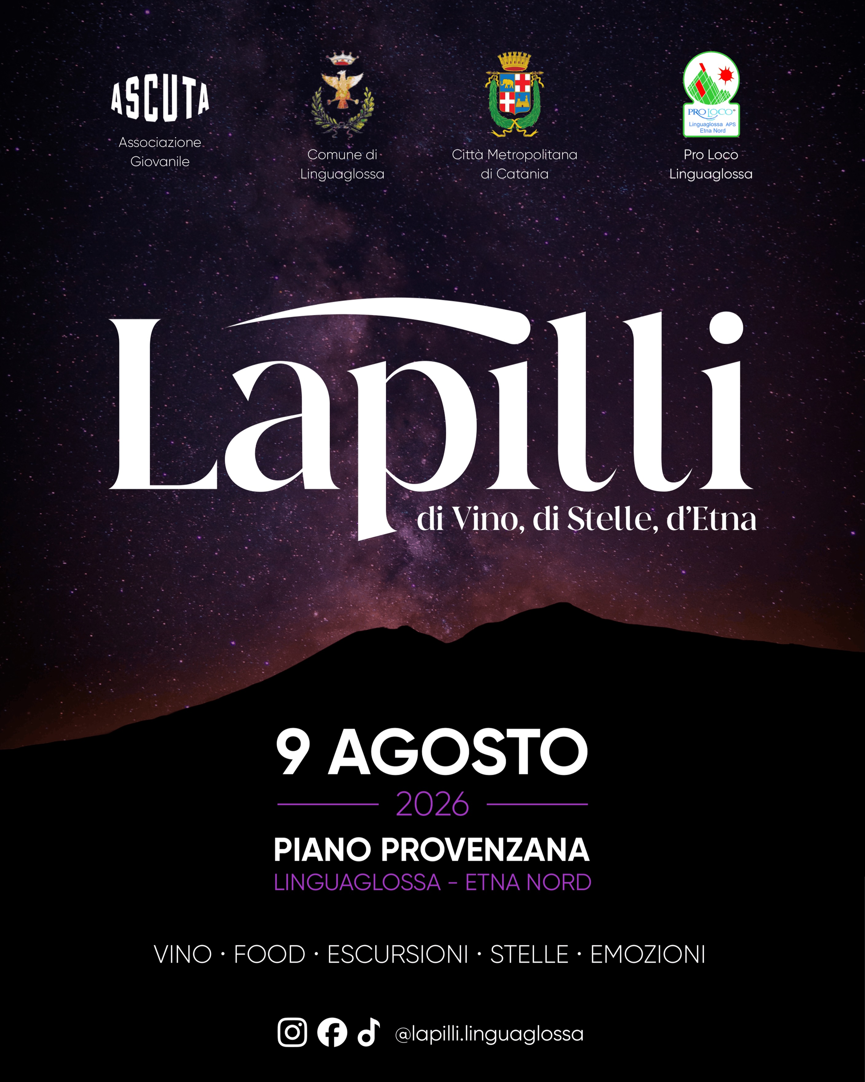 Lapilli 2026 - Linguaglossa - Etna Nord - Aspettando San Lorenzo - Vino, Food, Escursioni, Stelle, Emozioni. 9 Agosto 2026